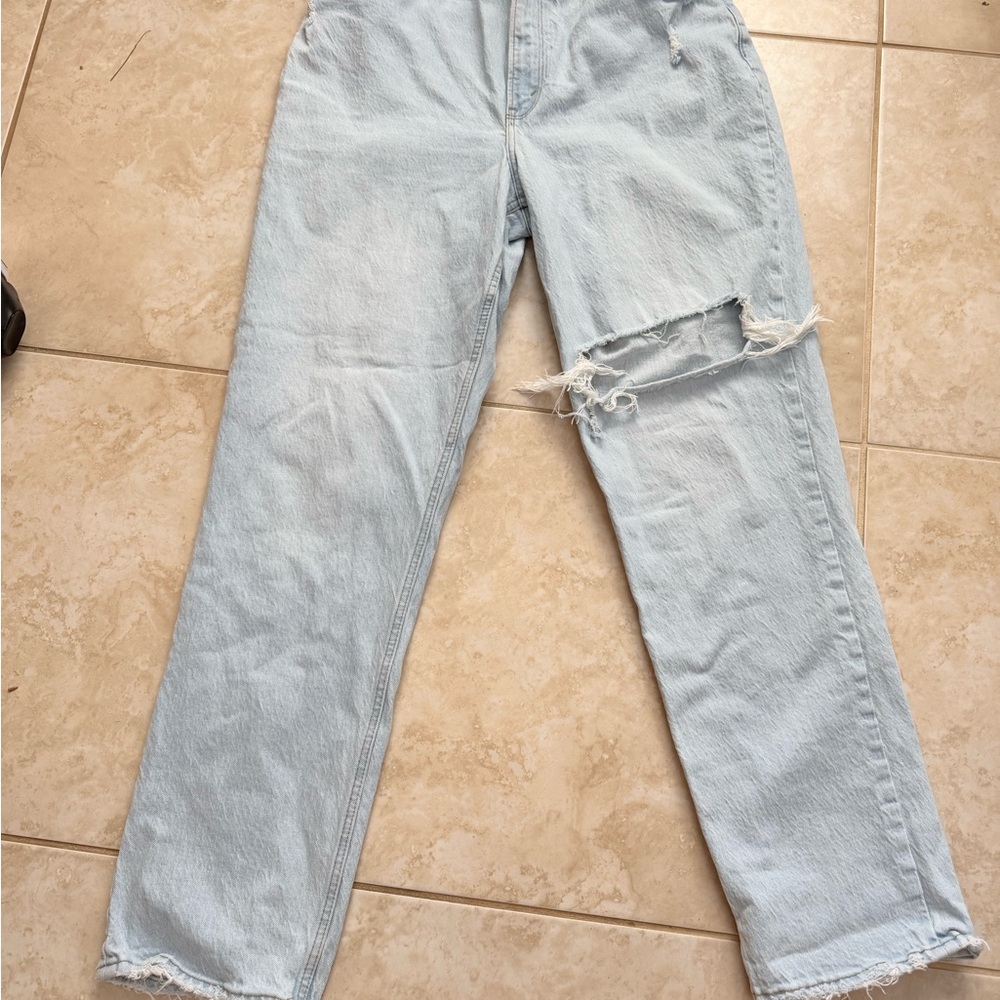 Abercrombie & Fitch Pale Blue Ripped Straight Leg Jeans